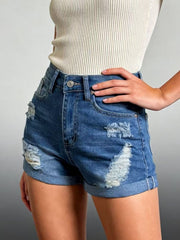 Hazel Blues® | Distressed High-Waisted Denim Shorts