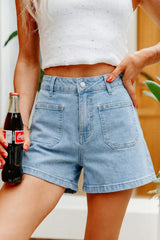 Hazel Blues® | High Rise Patch Pocket Denim Shorts