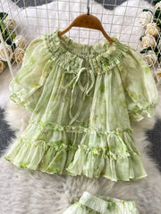 Hazel Blues® | Floral Print Ruffle Hem Blouse and Skirt Set