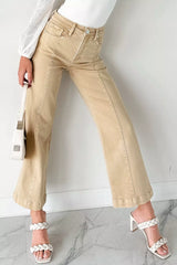 Hazel Blues® | Solid Color Seamed Center Wide Leg Cropped Jeans