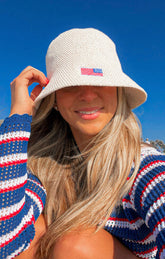 Golden Stitch Embroidered Sun Hat ~ American Flag