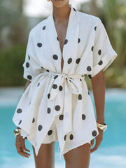 Hazel Blues® | Polka Dot Tie Waist Top and Shorts Set