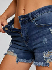 Hazel Blues® | Distressed Frayed Hem Denim Shorts