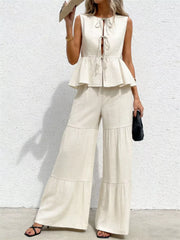 Hazel Blues® | Sleeveless Tie-Front Top and Wide Leg Pants Set