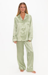 Classic PJ Set ~ Pistachio Floral Silky