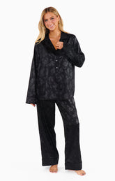 Classic Cropped PJ Set ~ Black Floral Silky