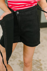 Hazel Blues® | Bentli High Rise Side Tie Denim Skort in Black
