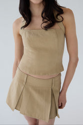 LINEN BLEND HALTER SQUARE NECK TOP