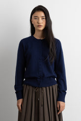 KNIT COVERED BUTTON FRONT CARDIGAN