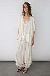 DRAPED OPEN FRONT RIBBED CARDIGAN