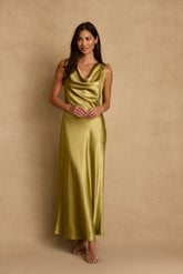 Dolce Chartreuse Satin Maxi Dress