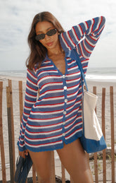 Button Up Coverup ~ Montauk Stripe Crochet