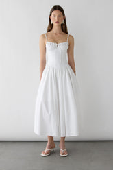COTTON POPLIN CORSET MIDI DRESS