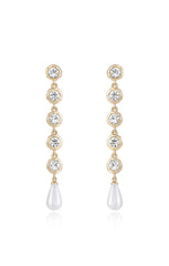 Ettika Elegantly Modern Crystal and Pearl Dangle Earrings ~ Gold