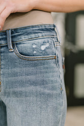 Hazel Blues® | Elaine Mid Rise Boyfriend with Distress & Cuff
