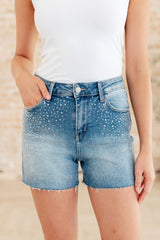 Hazel Blues® | Elle High Rise Rhinestone Cutoff Shorts