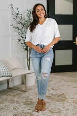 Hazel Blues® | Aiden High Rise Patch Pocket Distressed Boyfriend Jeans