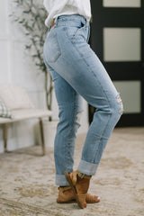 Hazel Blues® | Aiden High Rise Patch Pocket Distressed Boyfriend Jeans