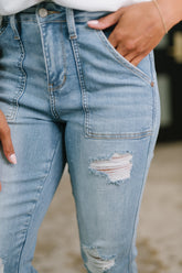 Hazel Blues® | Aiden High Rise Patch Pocket Distressed Boyfriend Jeans