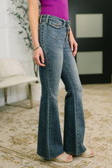 Hazel Blues® | Jackie Mid Rise Flare Jean with Front Flap Pockets