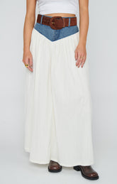 Joni Maxi Skirt ~ Denim with Cream Voile