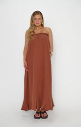 Around The World Maxi Dress ~ Brown Crinkle Gauze