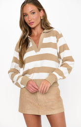 League Sweater ~ Beige Rugby Stripe Knit