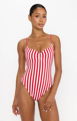 Bells Beach One Piece ~ Red Stripe Contour Scrunch
