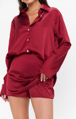 All Night Skort ~ Cranberry Luxe Satin