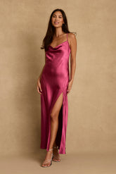Natalia Fuchsia Satin Maxi Dress