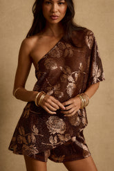 Anya Mocha Floral One Shoulder Top