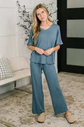 Hazel Blues® | Ol' Reliable Top and Bottom Lounge Set in Dusty Blue