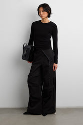 DRAPED WIDE LEG PANT WITH HOOK AND EYE DETAIL