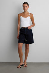 DENIM JORT WITH DRAWSTRING WAIST