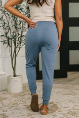 Hazel Blues® | Sweat It High Waisted Joggers in Dusty Blue