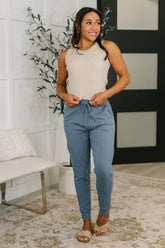 Hazel Blues® | Sweat It High Waisted Joggers in Dusty Blue