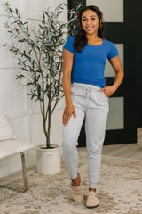 Hazel Blues® | Sweat It High Waisted Joggers in Heather Grey