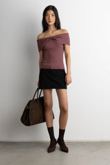 RIBBED TWIST OFF THE SHOULDER TOP