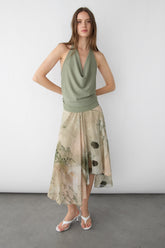 KNIT COWL NECK HALTER TOP