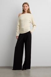 RIBBED KNIT OFF-SHOULDER DRAPED TOP