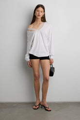 LACE TRIM V-NECK SLOUCHY TOP