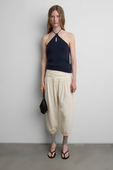 TWISTED LINEN BLEND HALTER NECK TOP