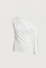 ASYMMETRICAL SHIRRED OFF-SHOULDER TOP