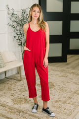 Hazel Blues® | Totally Me Spaghetti Strap Jumpsuit Ruby
