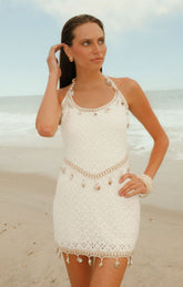 Beachside Mini Dress ~ White Shell Crochet