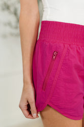 Hazel Blues® | Windbreaker Smocked Waistband Running Shorts in Hot Pink