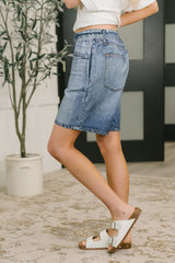 Hazel Blues® | Zenim Printed High Waisted Shorts in Classic Denim
