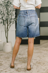 Hazel Blues® | Zenim Printed High Waisted Shorts in Classic Denim