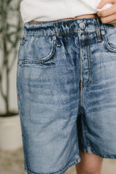 Hazel Blues® | Zenim Printed High Waisted Shorts in Classic Denim