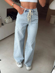 Hazel Blues® | Lace-Up High-Waisted Wide Leg Jeans